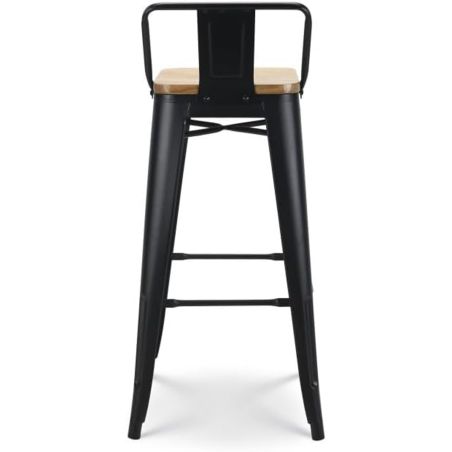 Scaun de bar, cadru ranforsat, fier, sezut din lemn de ulm, design industrial, 43x43x76 cm, Timo