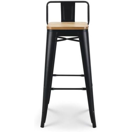 Scaun de bar, cadru ranforsat, fier, sezut din lemn de ulm, design industrial, 43x43x76 cm, Timo