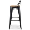 Scaun de bar, cadru ranforsat, fier, sezut din lemn de ulm, design industrial, 43x43x76 cm, Timo