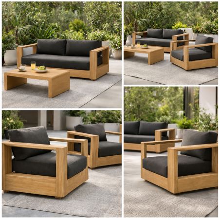 Set mobilier terasa gradina, canapea 2 locuri, 2 fotolii, masuta de cafea, aluminiu, Edenia