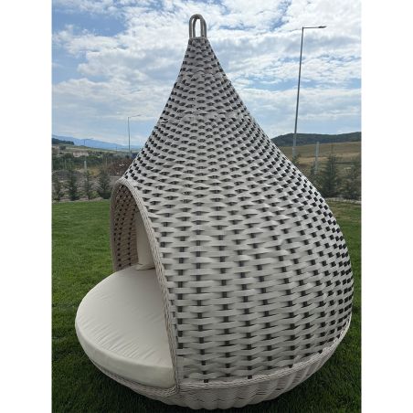 Pat exterior tip cuib, gradina terasa, 10 perne, aluminiu, impletitura din ratan, diametru 180x220 cm, Rustica