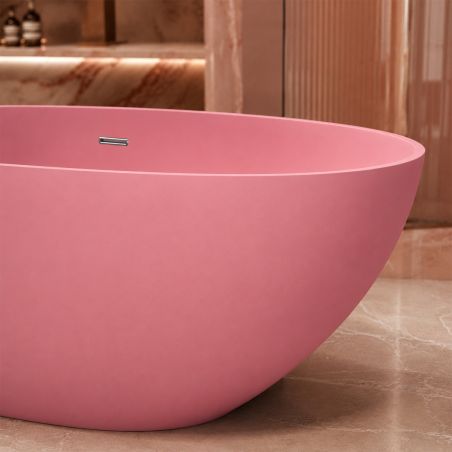 Cada de baie, Roz somon Mat, compozit mineral, freestanding, ventil crom inclus, 170x78 cm, Aveline