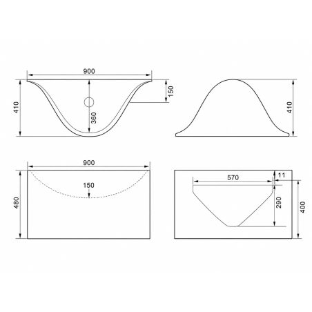 Lavoar Alb lucios, design ultra-subtire, montaj suspendat pe perete, 90x41 cm, Liam