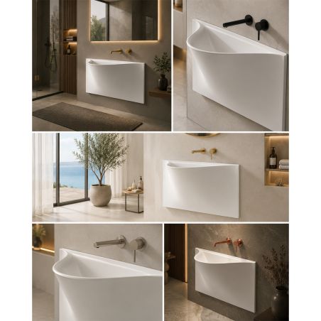 Lavoar Alb lucios, design ultra-subtire, montaj suspendat pe perete, 90x41 cm, Liam