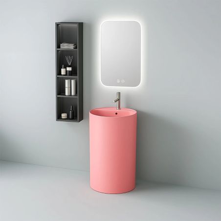 Lavoar stativ, Resigilat, Roz Somon Mat, Power Color, ceramica sanitara, cu gaura de baterie, diametru 45 cm, Modena