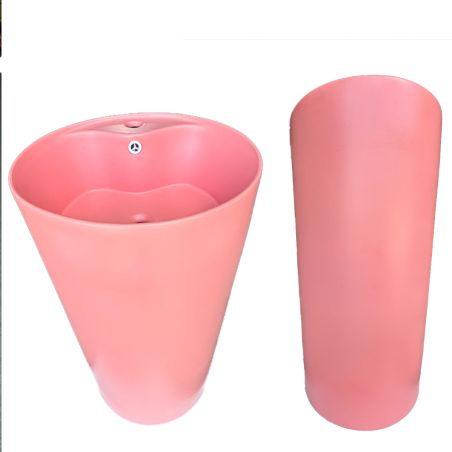 Lavoar stativ, Resigilat, Roz Somon Mat, Power Color, ceramica sanitara, cu gaura de baterie, diametru 45 cm, Modena