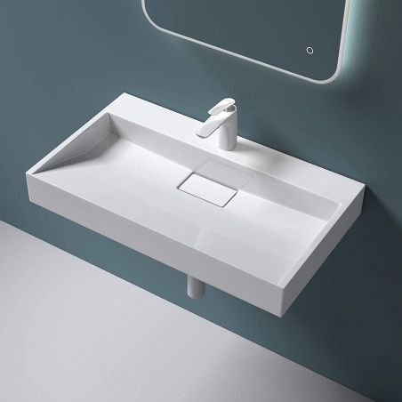 Lavoar EGO 19, Alb, lucios, compozit marmura, dimensiune 60 cm , suspendat sau pe blat, cu o gaura baterie