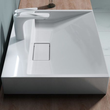 Lavoar EGO 19, Alb, lucios, compozit marmura, dimensiune 60 cm , suspendat sau pe blat, cu o gaura baterie