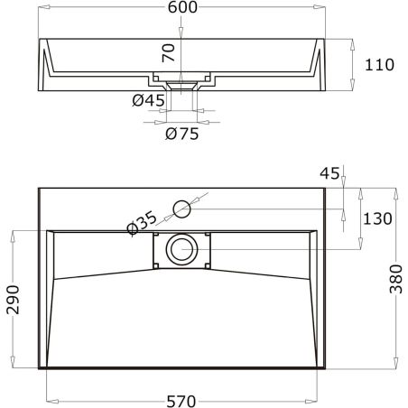 Lavoar EGO 19, Alb, lucios, compozit marmura, dimensiune 60 cm , suspendat sau pe blat, cu o gaura baterie