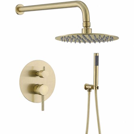 Sistem de dus, Auriu Mat, 2 functii, otel, baterie incastrata cu monocomanda, Fino
