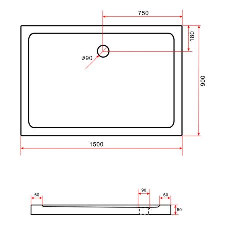 Cadita de dus EGO Arcadia, acril sanitar, forma dreptunghiulara, Alb, inaltime de 5 cm, dimensiuni 150 x 90 cm
