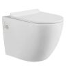Vas wc Resigilat, Rimless, Taharet, baterie apa calda/rece, Alb, montaj suspendat, capac Soft-Close, 55x36 cm, Angi