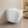 Vas wc Resigilat, Rimless, Taharet, baterie apa calda/rece, Alb, montaj suspendat, capac Soft-Close, 55x36 cm, Angi