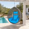 Cos, fotoliu suspendat, gradina, terasa, curte, living, ratan sintetic, Gri, cu perne albastre si lant inclus, 109 x 65 x 113 cm