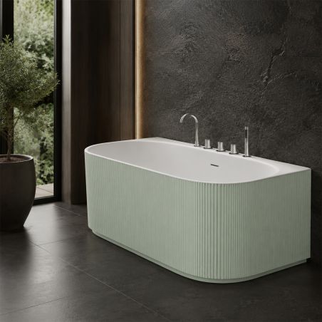 Cada de baie, freestanding, 170x80 cm, baterie si ventil inclus, Verde Mint Mat exterior si Alb Lucios interior , Acril, Eden