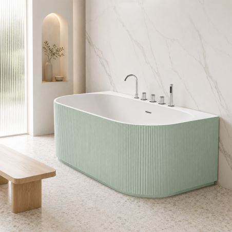 Cada de baie, freestanding, 170x80 cm, baterie si ventil inclus, Verde Mint Mat exterior si Alb Lucios interior , Acril, Eden