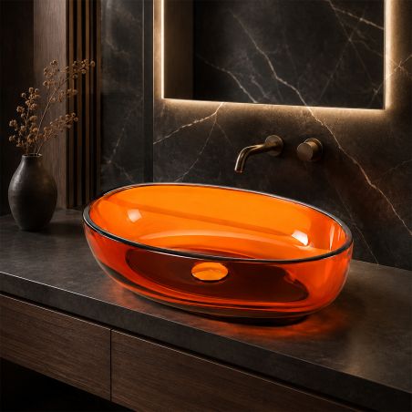 Lavoar, CristalMood, culoarea graului, transparent, ventil crom inclus, 55x37 cm, montaj pe blat, Siena