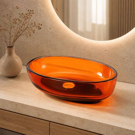 Lavoar, CristalMood, culoarea graului, transparent, ventil crom inclus, 55x37 cm, montaj pe blat, Siena