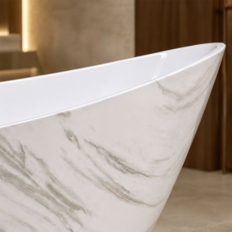 Cada de baie, freestanding, acril, ventil, preaplin crom inclus, Alb Calacatta exterior Alb Lucios interior, 160x80 cm, Cairo