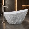 Cada de baie, freestanding, acril, ventil, preaplin crom inclus, Piatra naturala exterior Alb Lucios interior, 160x80 cm, Cairo
