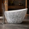 Cada de baie, freestanding, acril, ventil, preaplin crom inclus, Piatra naturala exterior Alb Lucios interior, 160x80 cm, Cairo
