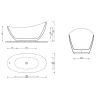 Cada de baie, freestanding, acril, ventil si preaplin crom inclus, Negru Marquina exterior Alb Lucios interior, 160x80 cm, Cairo