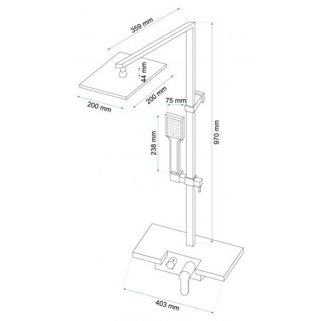 Sistem dus LUCAS, dus tip ploaie ultra slim 20x20 cm, baterie incorporata intr-un raft, dus de mana, finisaj crom