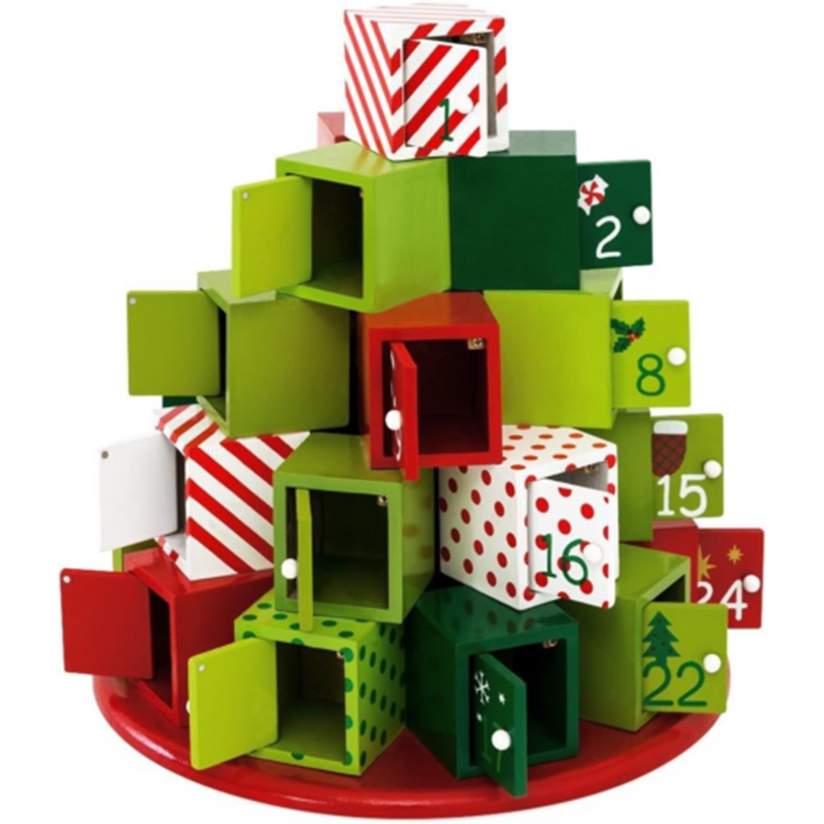 Decoratiune Craciun, Calendar Advent cu 24 sertare, Brad, MDF, 30.5x27 cm, Ego