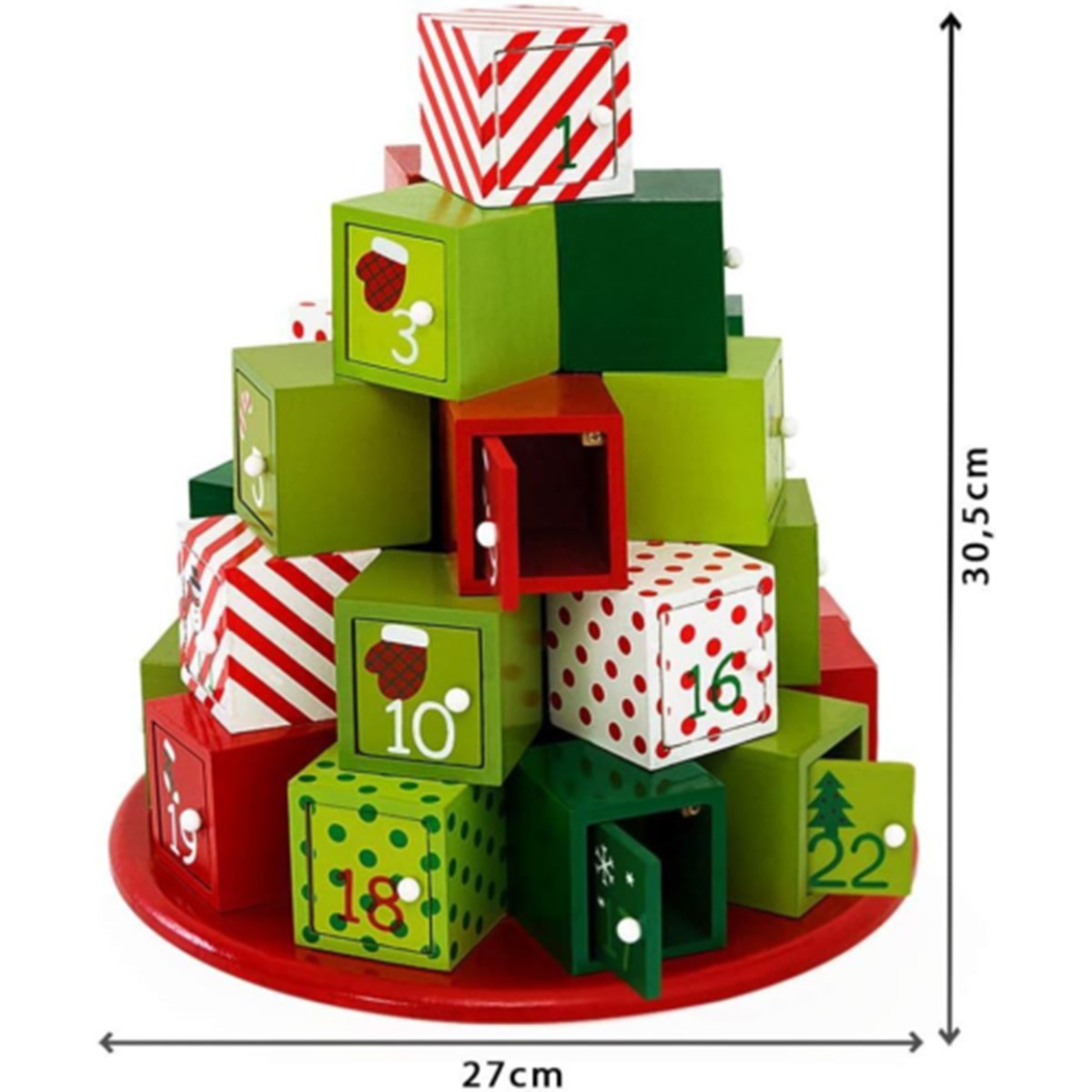 Decoratiune Craciun, Calendar Advent cu 24 sertare, Brad, MDF, 30.5x27 cm, Ego