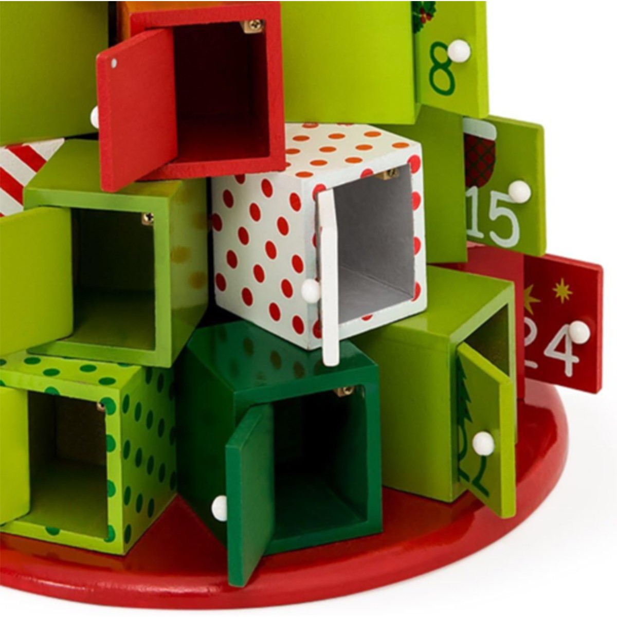 Decoratiune Craciun, Calendar Advent cu 24 sertare, Brad, MDF, 30.5x27 cm, Ego