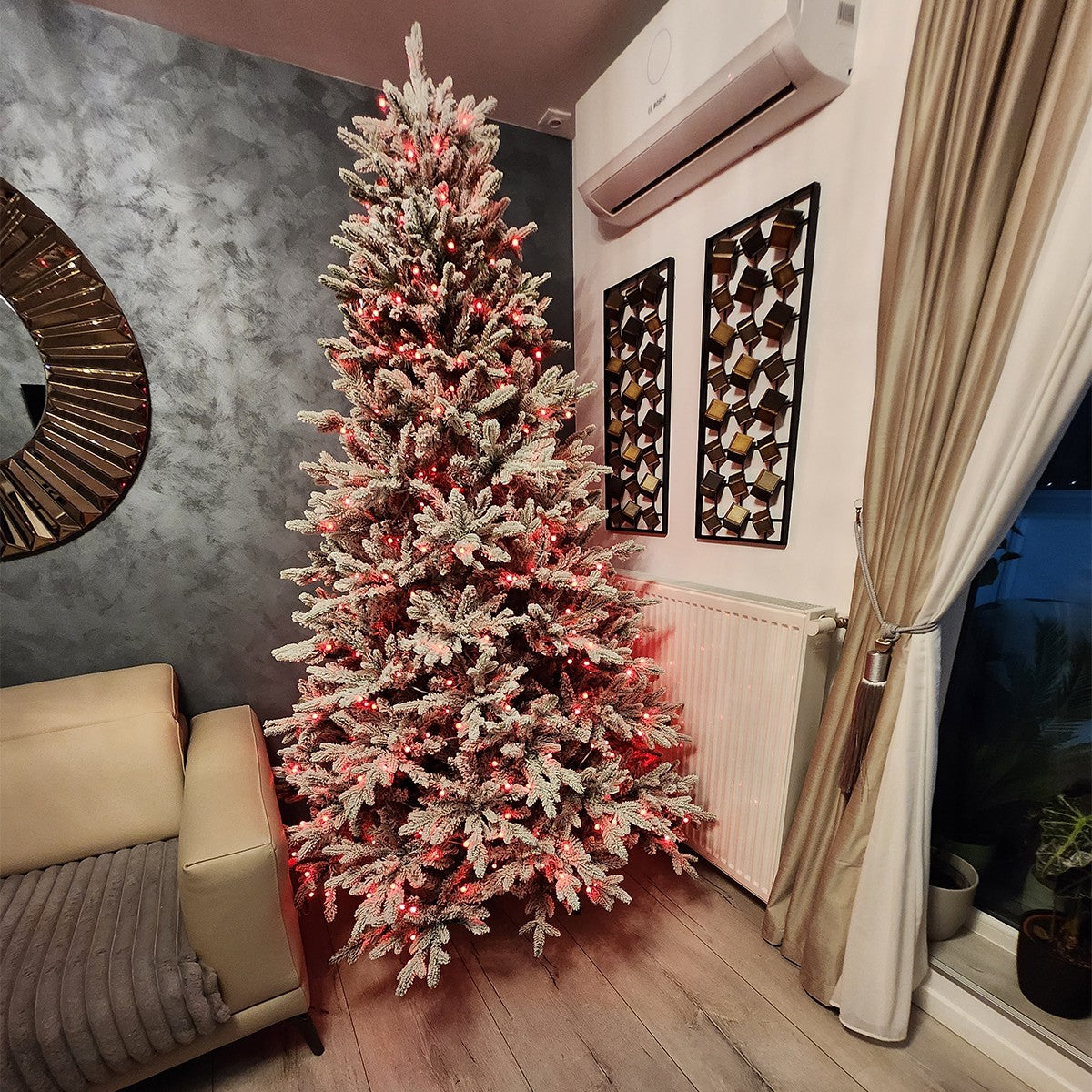 Brad artificial, Nins, Polar, ramuri 3D, 300 cm, Led RGB 32 moduri, telecomanda, suport metalic, 4186 crengute