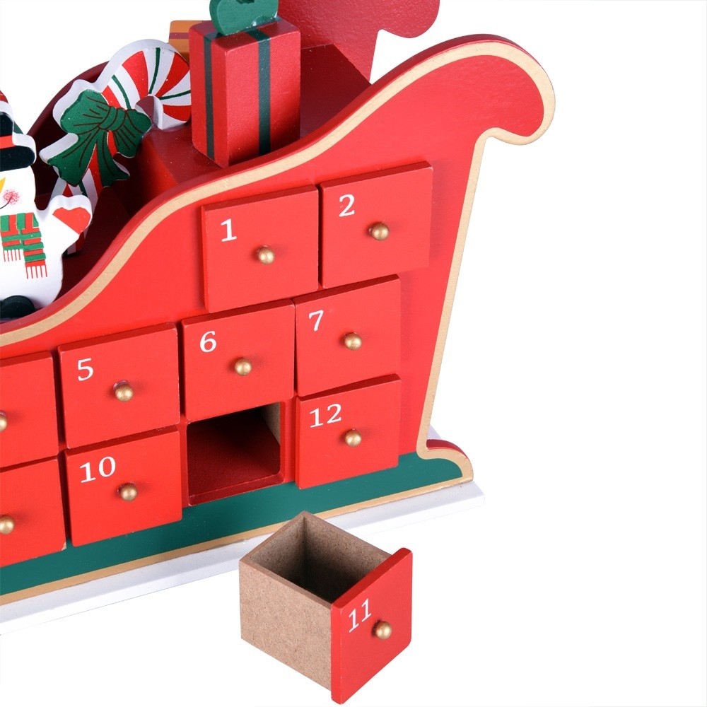 Decoratiune Craciun, Calendar Advent cu 24 sertare, Mos Craciun din lemn, 52x13 cm, Ego