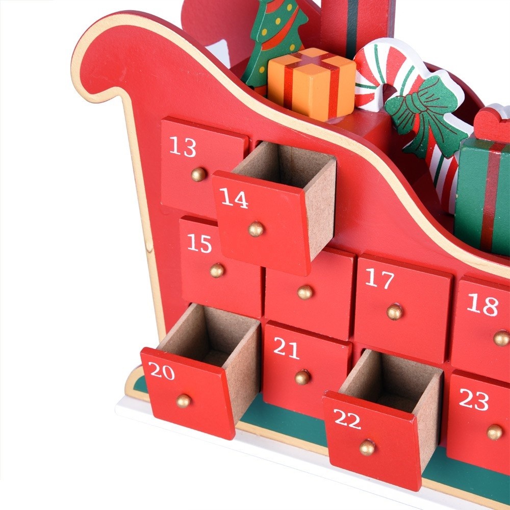 Decoratiune Craciun, Calendar Advent cu 24 sertare, Mos Craciun din lemn, 52x13 cm, Ego