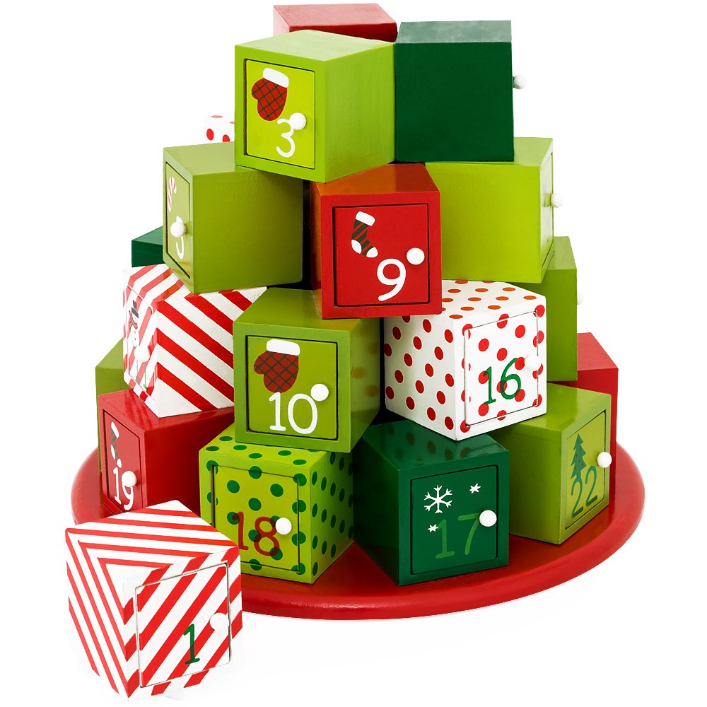 Decoratiune Craciun, Calendar Advent cu 24 sertare, Brad, MDF, 30.5x27 cm, Ego