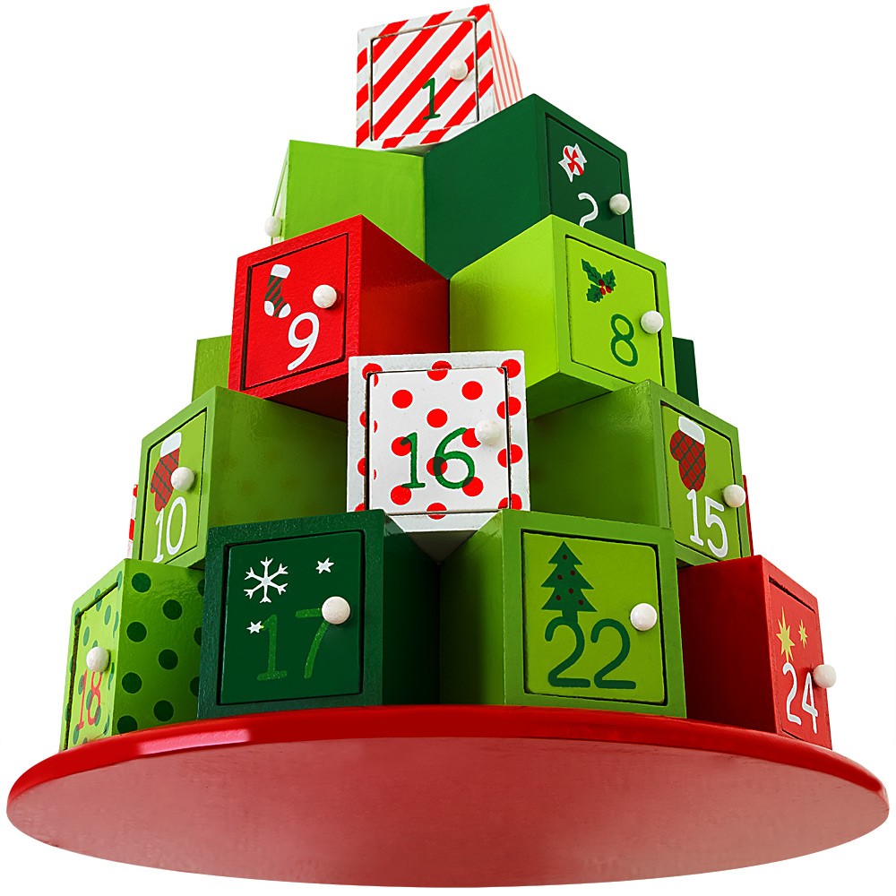 Decoratiune Craciun, Calendar Advent cu 24 sertare, Brad, MDF, 30.5x27 cm, Ego