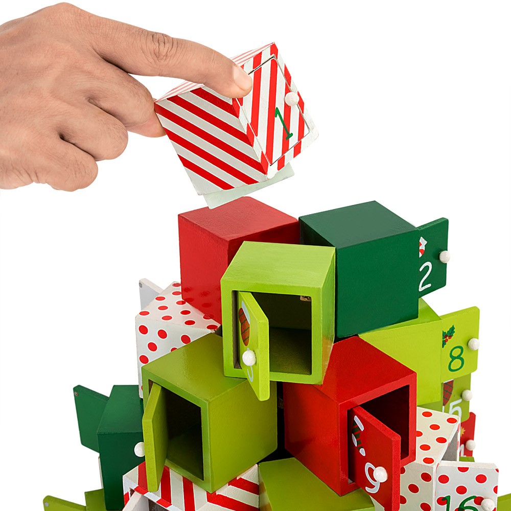 Decoratiune Craciun, Calendar Advent cu 24 sertare, Brad, MDF, 30.5x27 cm, Ego
