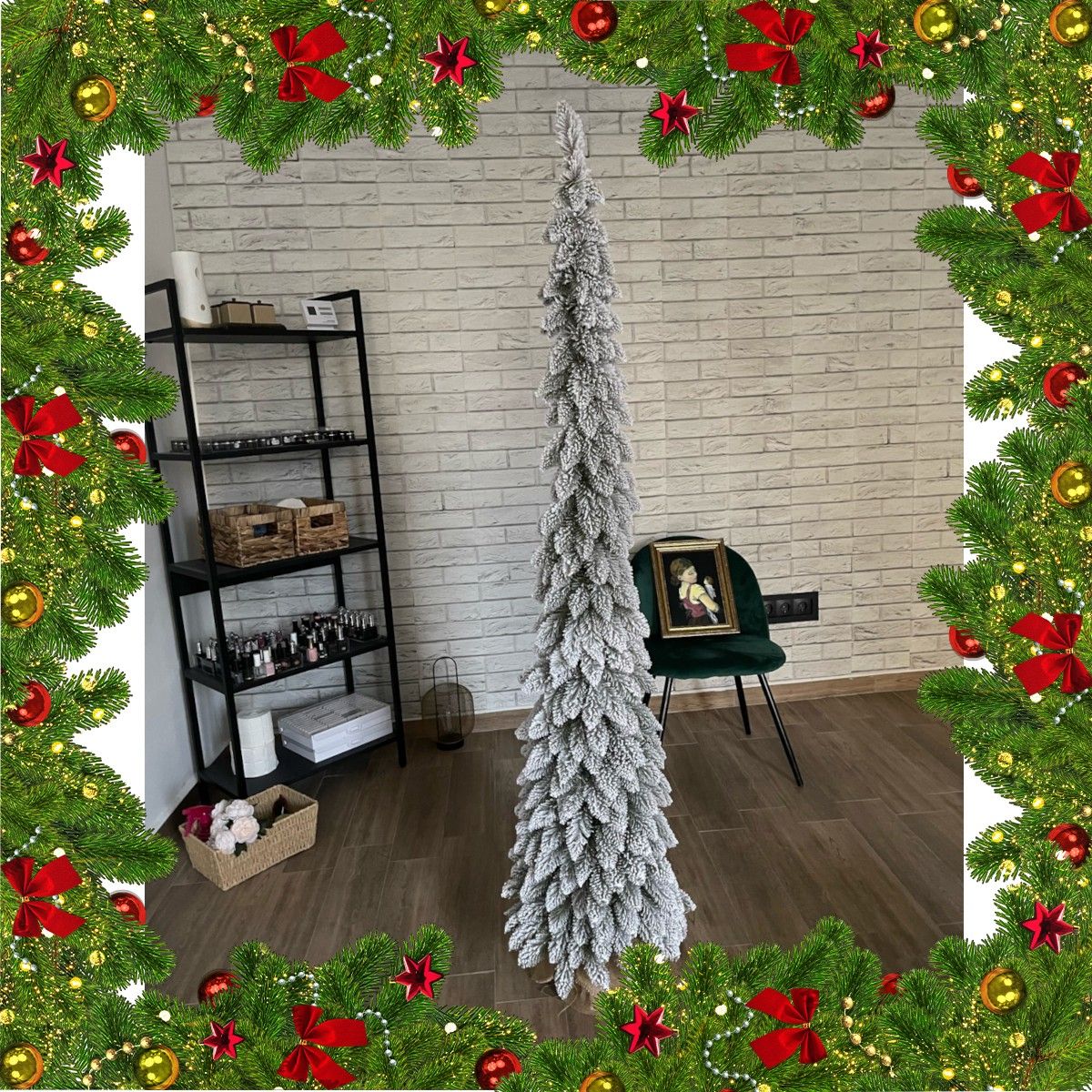 Brad artificial Slim, Nins, 366 crengute, Pvc, suport inclus, Ego Interiors, 180 cm