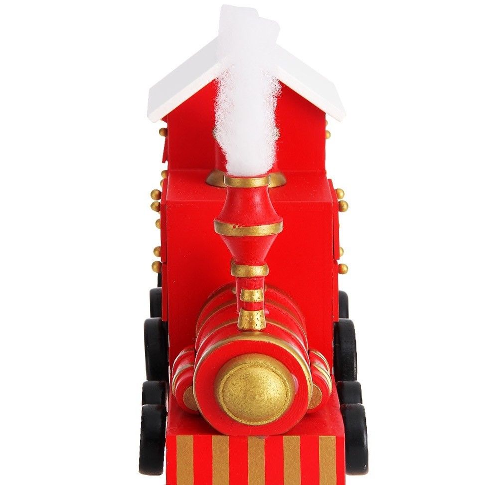 Decoratiune Craciun, Calendar Advent Trenulet din lemn, Rosu, 24 sertare, 42x23 cm
