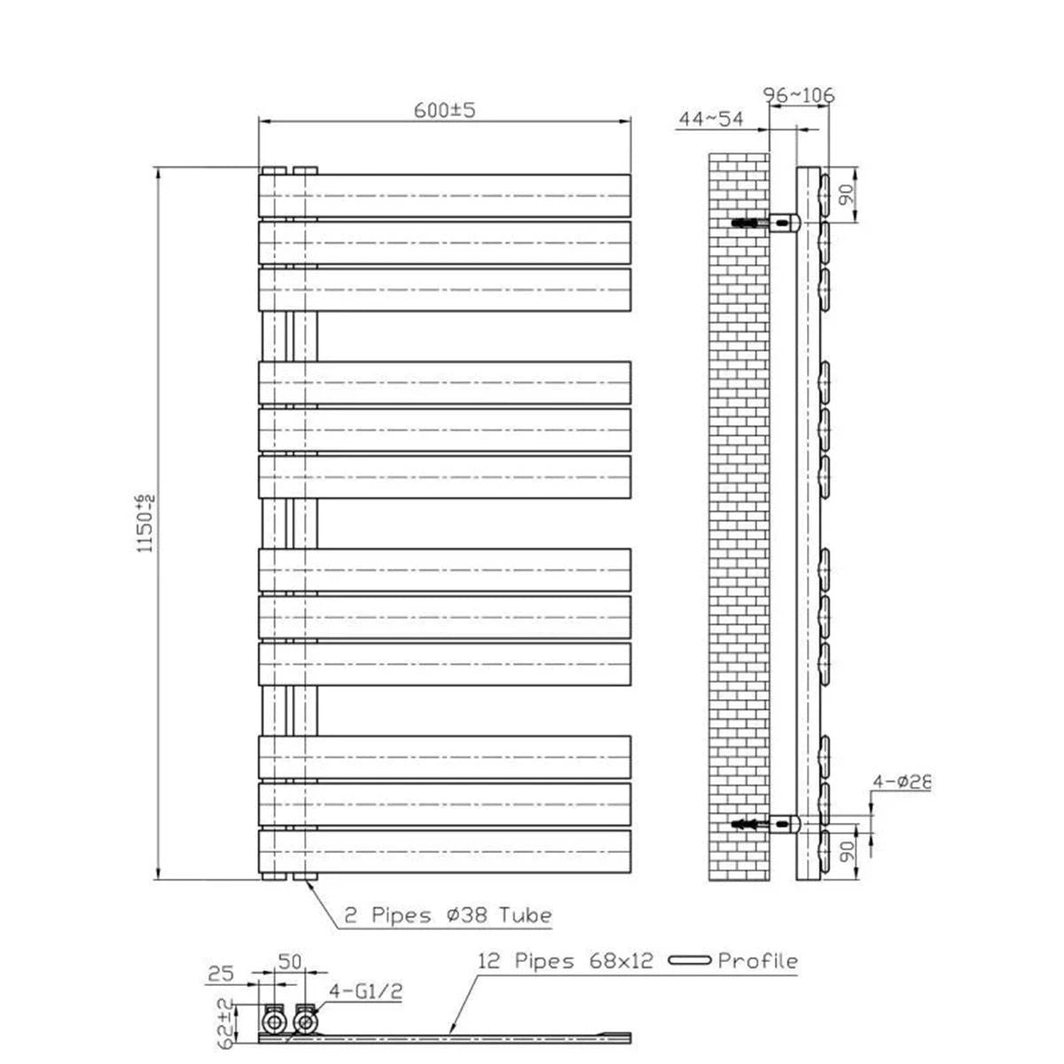 Calorifer, Radiator portprosop din otel, Negru Mat, Dimensiune: 115-140x60 cm, Nasim