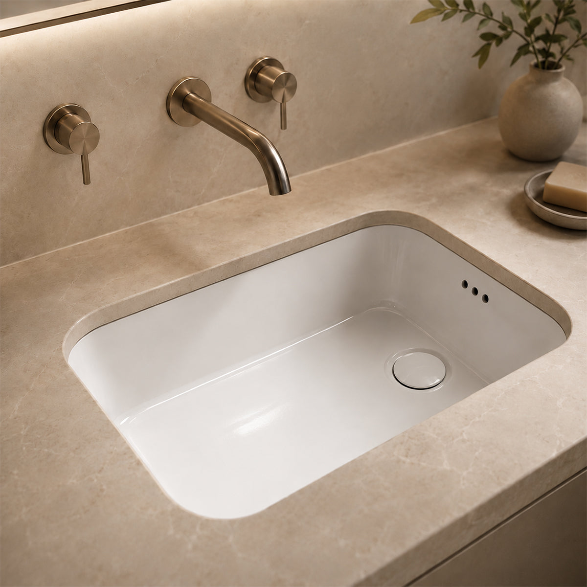 Lavoar, Alb Lucios, montaj incastat sub blat, ceramica sanitara, 51x36 cm, Cora