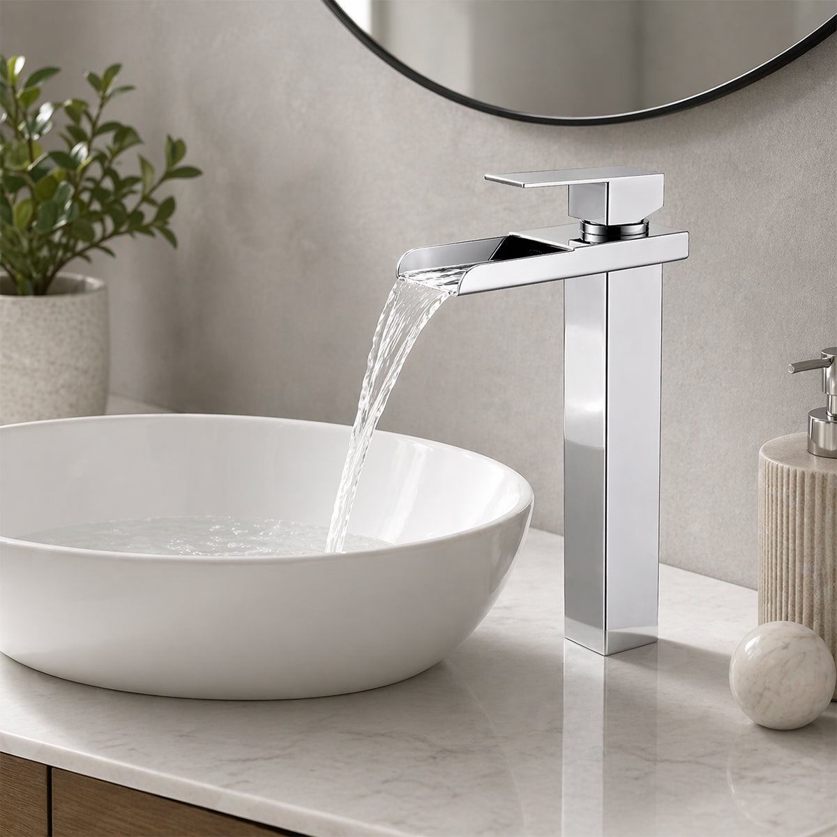 Baterie lavoar, tip cascada, montaj pe blat, Crom, inaltime 31.4 cm, Cortano