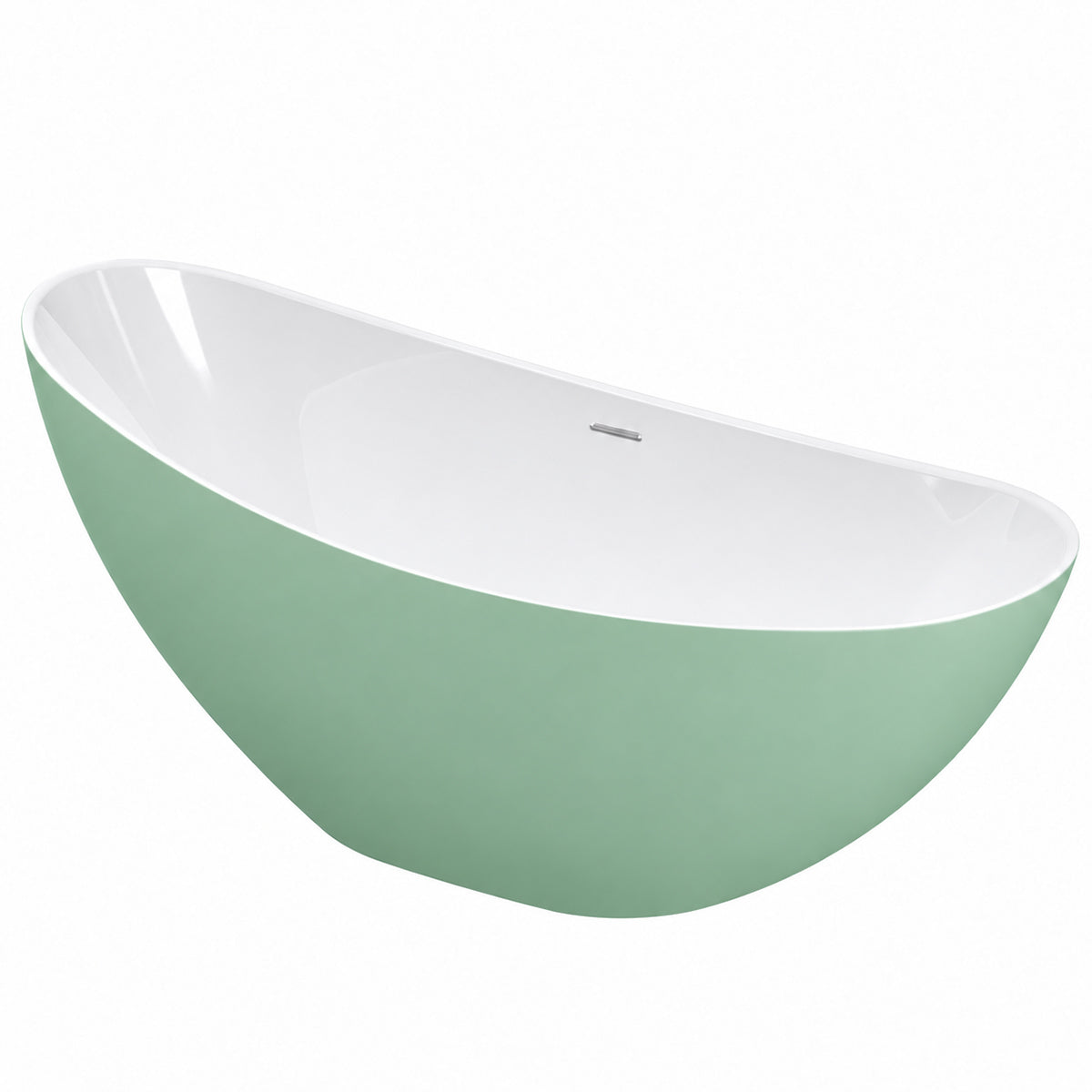 Cada de baie, freestanding, acril, ventil si preaplin crom inclus, Verde Mint Mat exterior Alb Lucios interior, 160x80 cm, Cairo