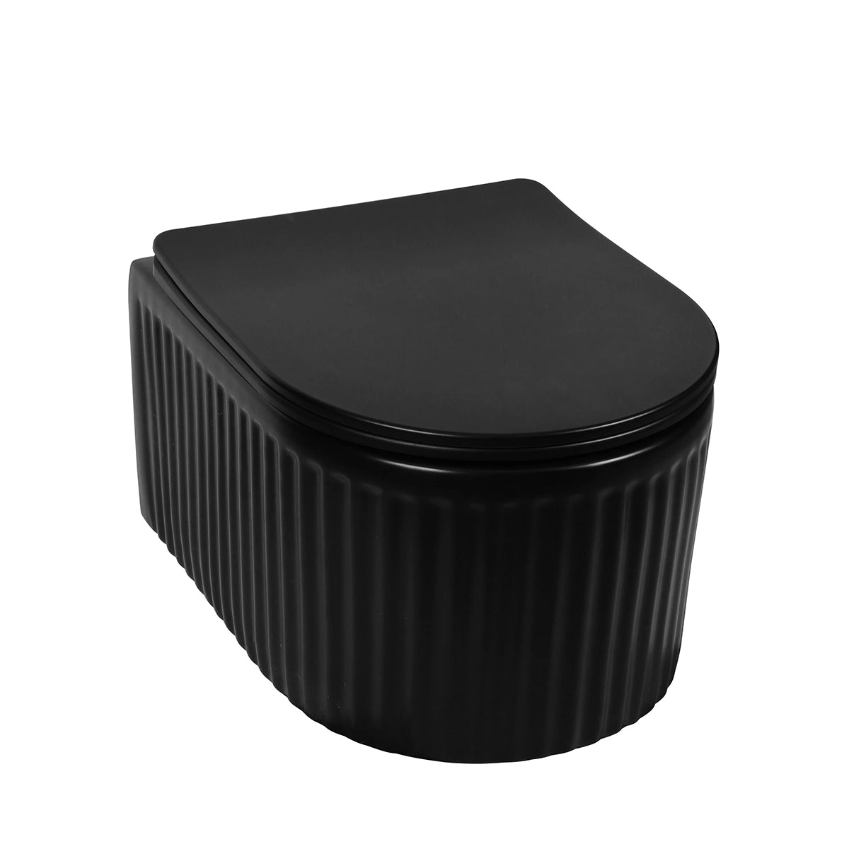 Vas WC, montaj suspendat, Negru Mat cu riflaj vertical, Sistem Tornado Flush, 49x36 cm, ceramica sanitara, Firenze