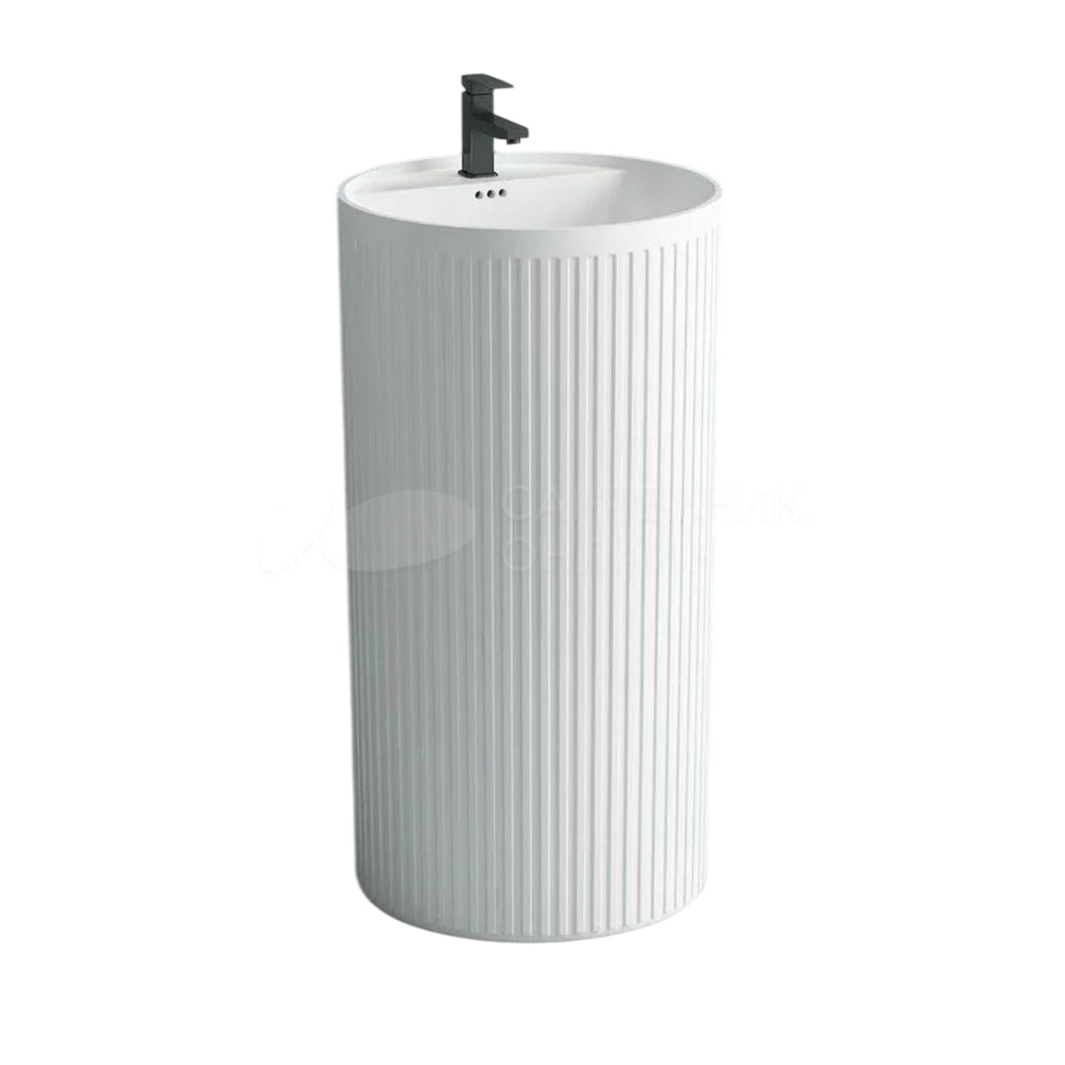 Lavoar freestanding alb lucios cu riflaj vertical, 45x45x85 cm, cu gaura de baterie, ceramica sanitara, Firenze