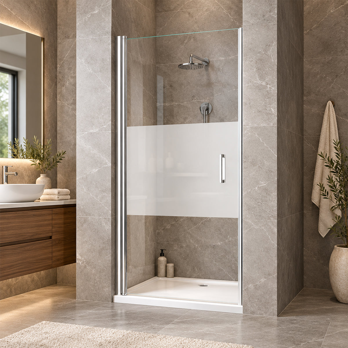 Usa de dus, Sablata partial, Deschidere 180°, montaj reversibil, Dimensiune: 90x195 cm, tratament Nano Easy Clean, EGO-24