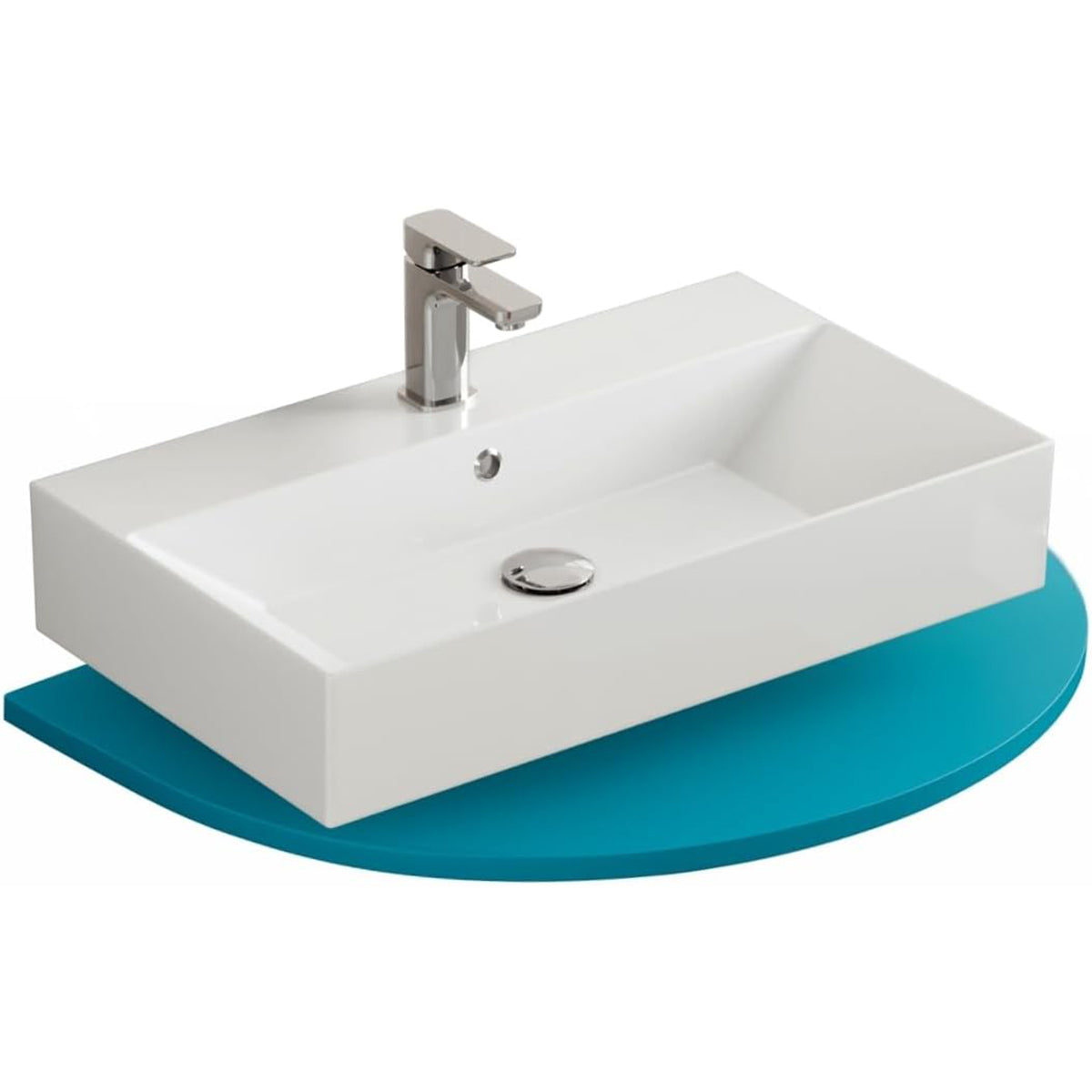 Lavoar, Alb lucios, ceramica sanitara, gaura de baterie, montaj pe blat sau suspendat, 70x42 cm, Nivo