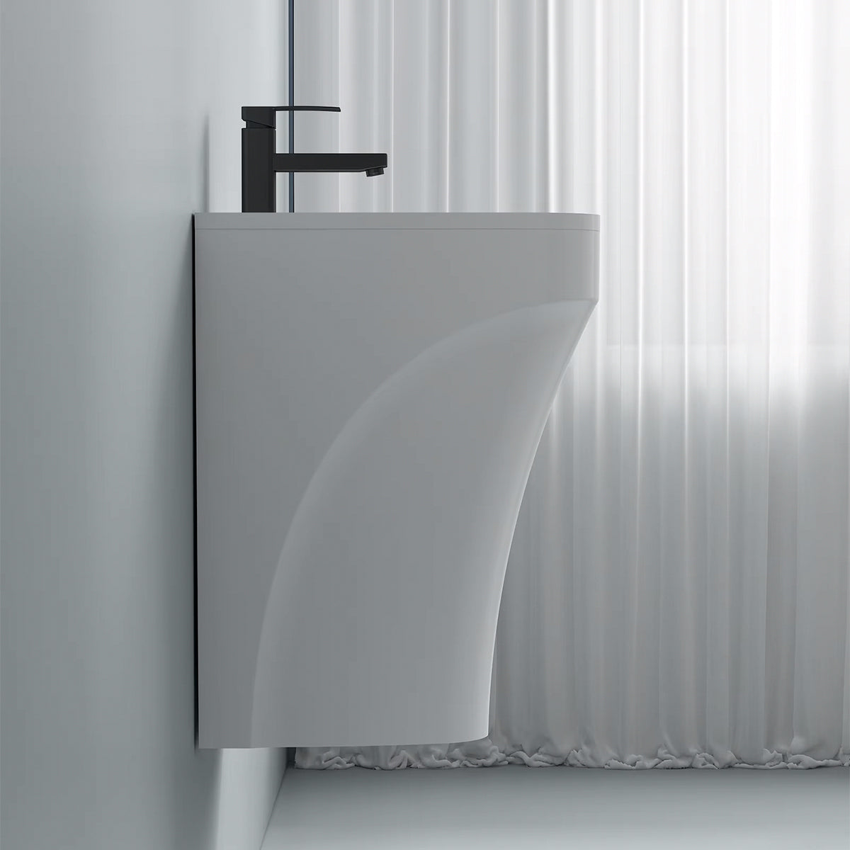 Lavoar, Alb lucios, 42x38x50 cm, montaj suspendat pe perete, ceramica sanitara, cu gaura de baterie, Creta