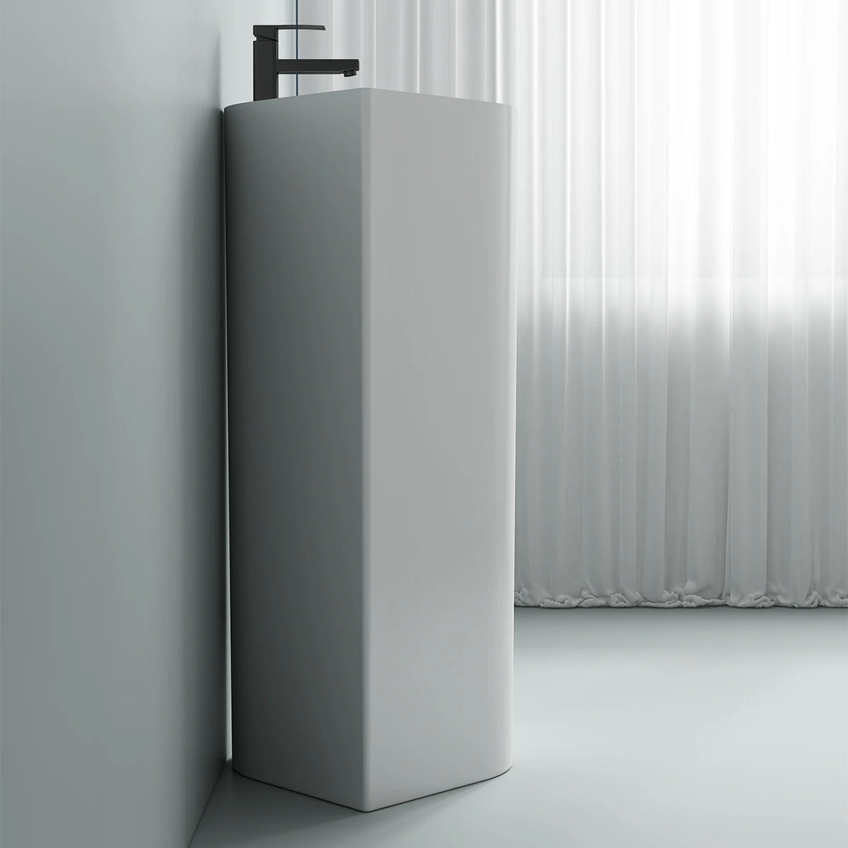 Lavoar stativ, Alb Lucios, cu gaura de baterie, 55x38x85 cm, montaj pe podea, ceramica sanitara, Monaco