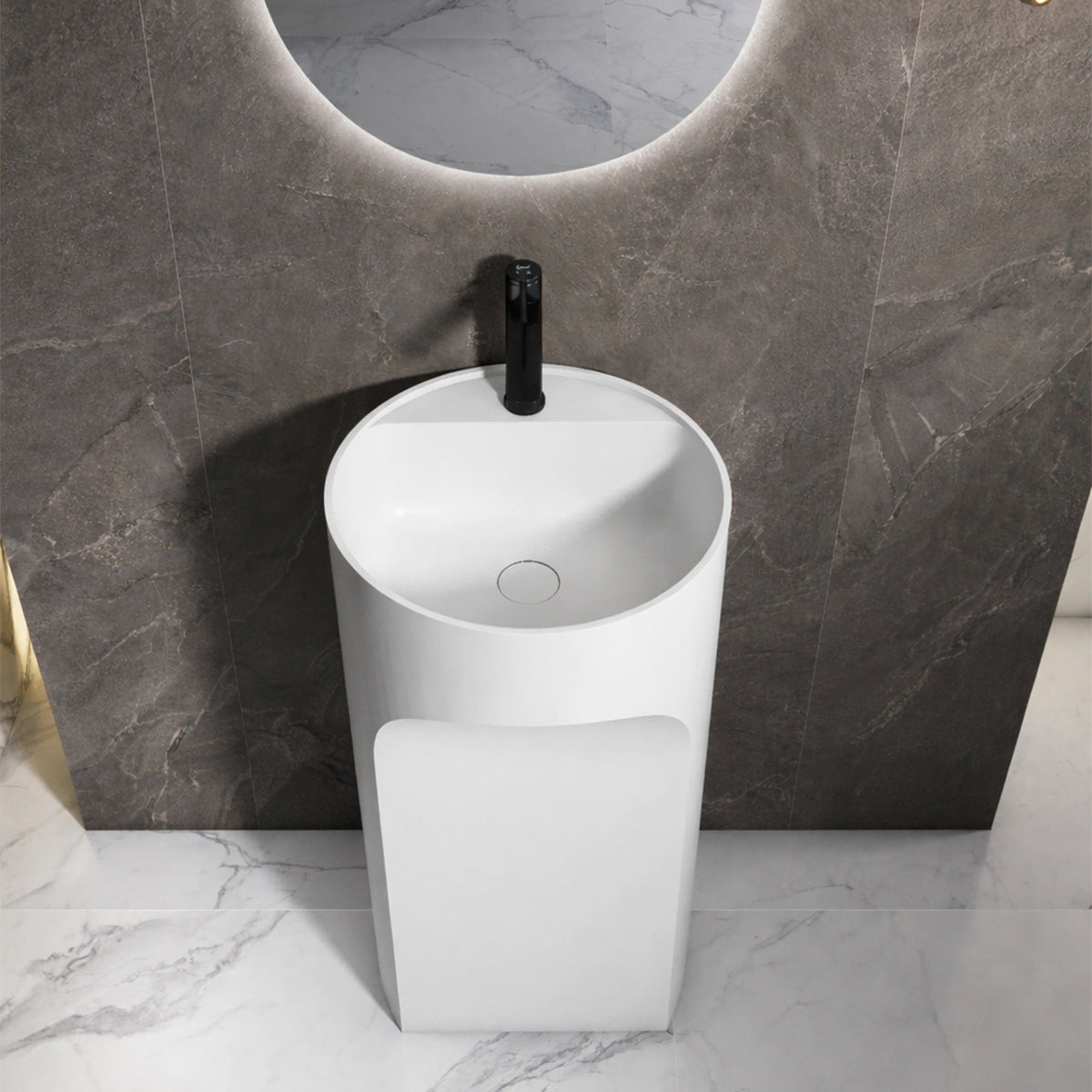 Lavoar stativ, freestanding, cu gaura de baterie, Alb Lucios, 45x45x85 cm, ceramica sanitara, Ontario