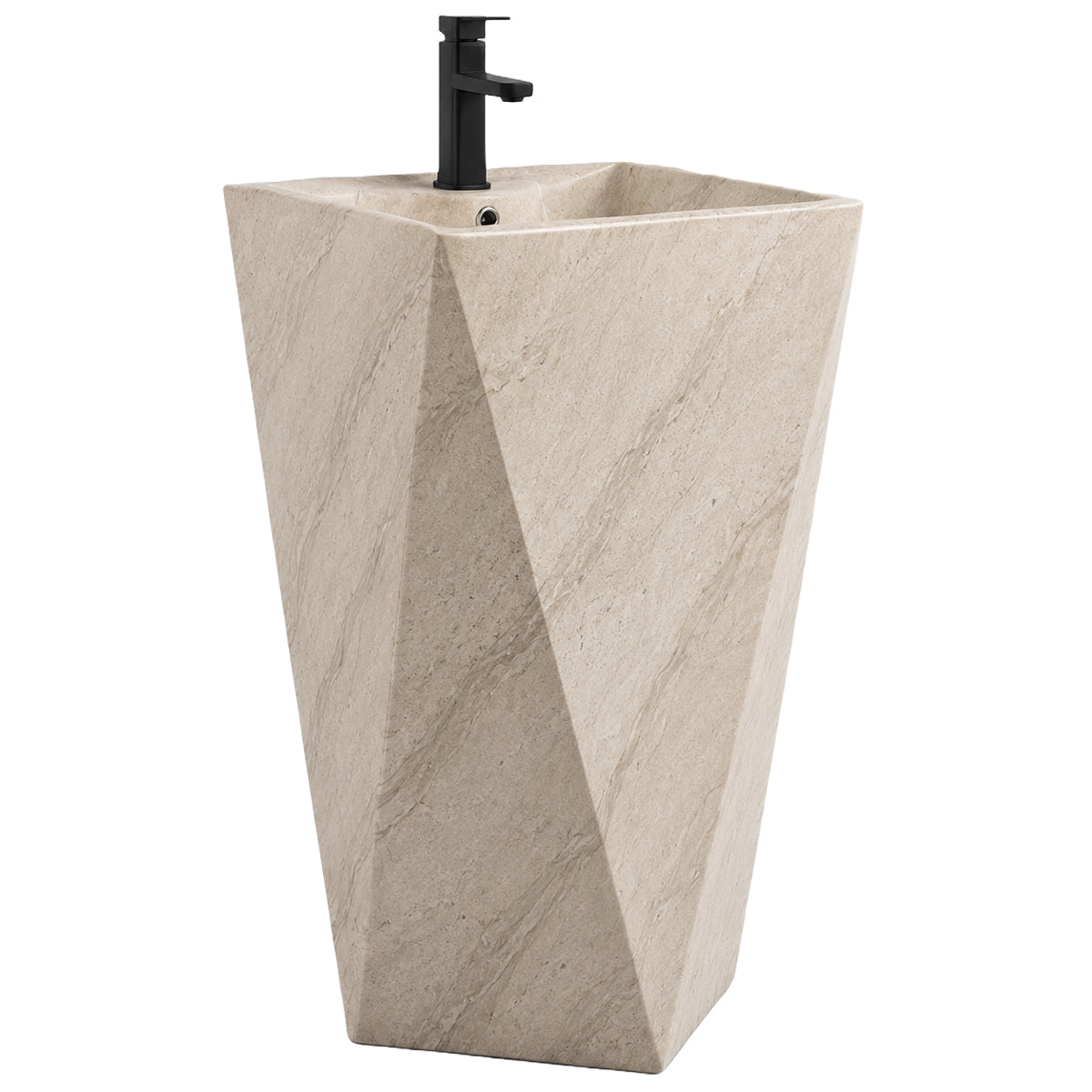 Lavoar stativ, cu gaura de baterie, 47x47x83 cm, montaj pe podea, ceramica sanitara, Enrico Stone